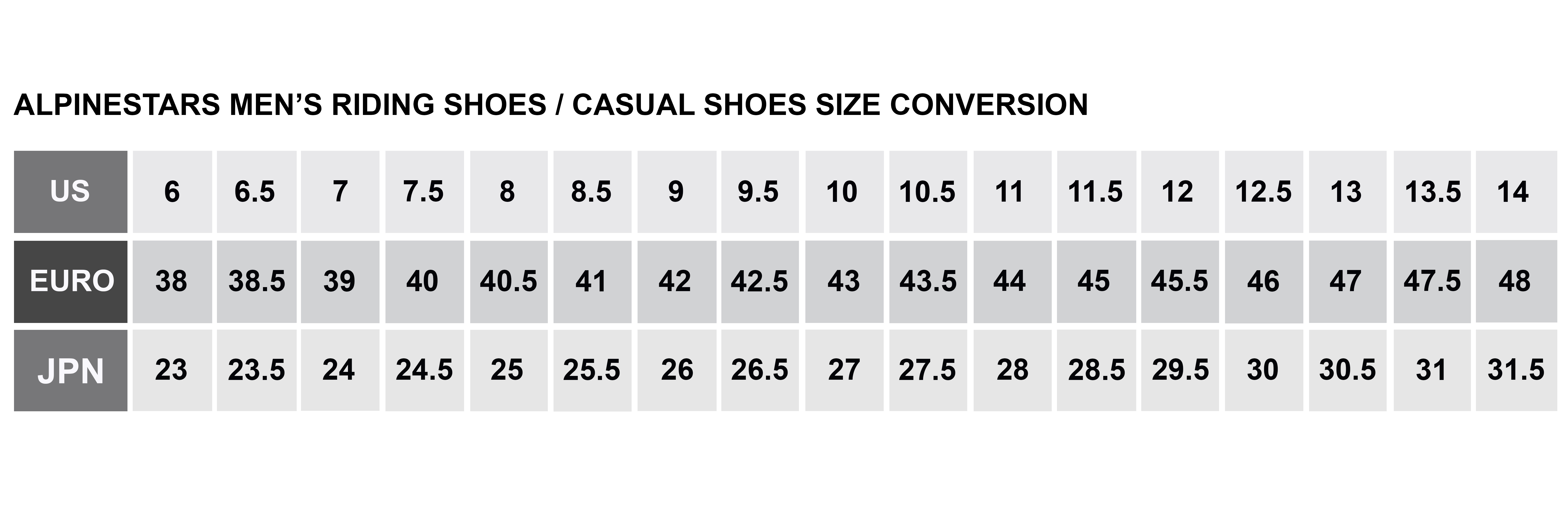 Alpine riding shoes casual shoes chart JPEG